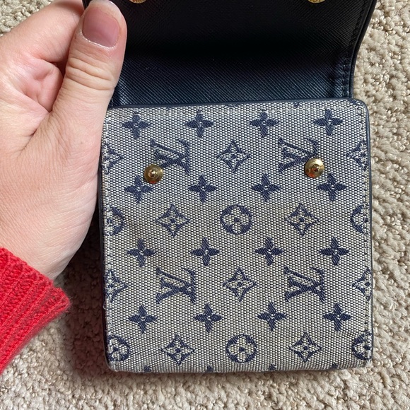 Authentic Louis Vuitton classic monogram Mini Lin compact wallet navy grey - Picture 4 of 10